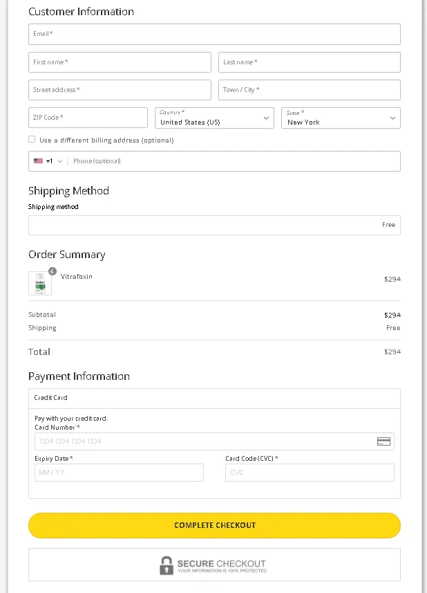 order page of Vitrafoxin